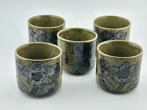 Set of 5 OMC Mugs Cups Sake Saki Tea Japan Green Flower Stoneware 2½" T 2¾" D - Picture 1 of 8
