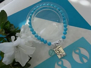 OVARIAN CANCER  AWARENESS BEADED HOPE BRACELET W/RIBBON CHARM/HEART - Picture 1 of 2