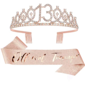10/13/15/16/18/21/30/40th Birthday Crown Sash Set Girls Birthday Tiara Gifts Hot - Picture 1 of 12