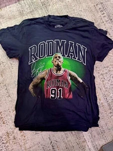 NEW DENNIS RODMAN Chicago Bulls Lightning Bolt Black T Shirt Mens 100% Cotton - Picture 1 of 5