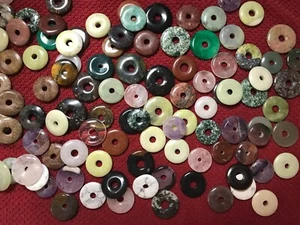 *~9~๐Piece Lot, Gemstone Donut Mix, 25-35mm, Pendant!!~ ๐!!! - Picture 1 of 13