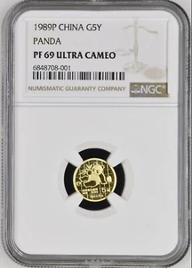 1989 Proof China Panda 1/20 oz Gold Coin 5 Yuan 5 Y NGC PF69 Ultra Cameo - Picture 1 of 2