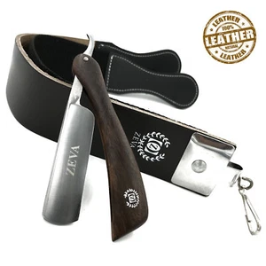 Men's Shave Ready Straight Razor with Leather Sharpening Strop Belt Shaving Set - Picture 1 of 5