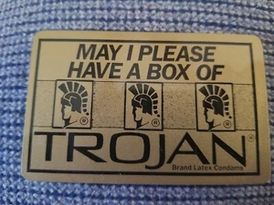 "May I Please Have A Box of Trojan" Condoms Adversiting Wallet Card 1990 Ad Gag - Picture 1 of 2