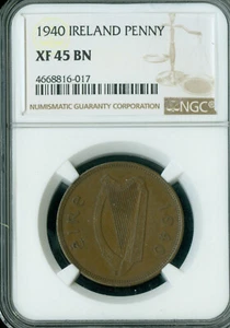 1940 IRELAND 1 PENNY NGC XF45 BN RAREST IN THE SERIES 315,000 MINTED . - Picture 1 of 2