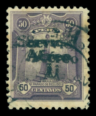 PERU 1927 AIRMAIL Overprinted  50c violet - TRIPLE  OVERPRINT - Sc# C1var  used  - Image 1 of 2