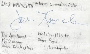Jack Kruschen Canadian Actor The Apartment Movie Autographed Signed Index Card - Picture 1 of 1