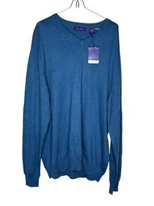Alan Flusser Men's Sweatshirt Knitted Long Sleeve V-Neck Oversized Blue XL NWT - Picture 1 of 10