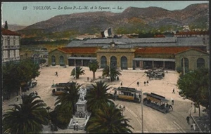 TOULON 83 La Gare PLM Le Tram Les Attelages et Le Square CPA koloriert um 1920 - Bild 1 von 2
