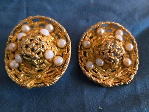 Vintage HUGE SOMBERO Dominique Aurientis Paris Clip Earrings Gold TONE SH FREE - Picture 1 of 5