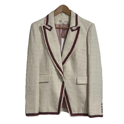 NWT VERONICA BEARD Cutaway  Dickey Jacket Size 10  Ivory Red Trim Blazer $595 - Image 1 of 4