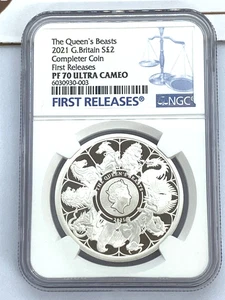 G Britain 2021 £2 Silver Queen’s Beasts Completer NGC PF70 UC primeros lanzamientos - Imagen 1 de 18