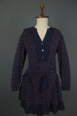 Vestido túnica JUICY COUTURE azul marino a lunares viscosa manga larga botón delantero talla S Foto 1 de 4