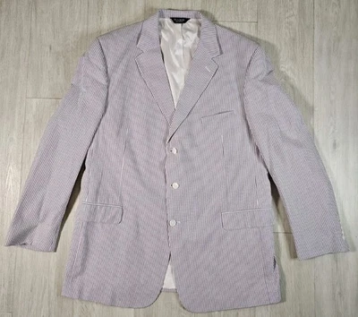 Jos A Bank 男式夹克白色带紫色条纹 48 LG 100% 棉  — 第 1/4 张图片