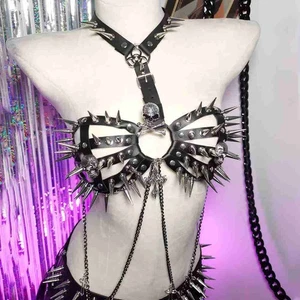 BDSM Harajuku Grunge Cross Y2K TOPS Punk Rock Spike Studded Rivet 2025 Skull - Picture 1 of 14