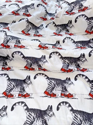RARE VINTAGE 1970s B. Kliban Red Sneakers Walking Cats Twin Comforter Blanket - Image 1 of 3