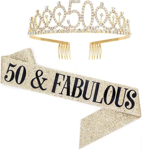Leixi 50 and Fabulous Sash & Rhinestone Tiara Set - 50Th Birthday Gifts Birth... - Picture 1 of 12
