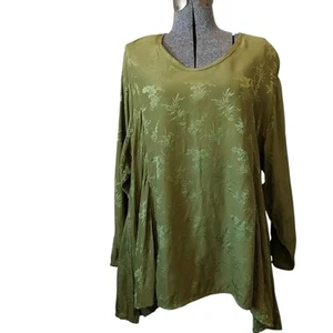 URU Kristine St Rrik Plus Size 2X Jacquard Silk Blend Tunic Long Sleeve Green - Picture 1 of 10