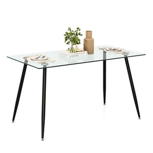 Modern Glass Dining Table Rectangular Dining Room Table W/Metal Legs For Kitchen - Picture 1 of 10