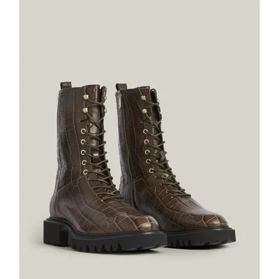 Nueva bota de cuero AllSaints Maren Croco en caqui talla 39 precio de venta sugerido por el fabricante; $399 Foto 1 de 4