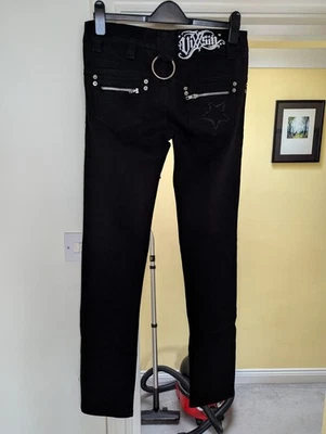 Vixxsin Gothic Soft Black Denim Stretch Jeans O Ring Waist 30 Leg 34 12 Long 12L - Image 1 of 4