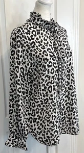 J. CREW klassische Seidenbluse Leopardenmuster Größe 10 Langarm Rüschenkragen - Bild 1 von 23