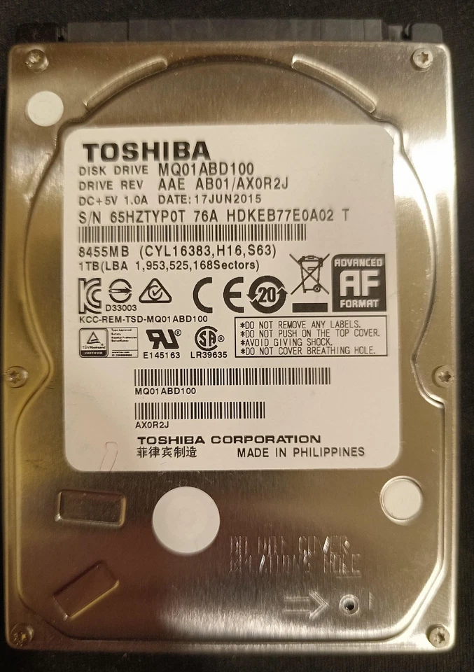 Toshiba 1TB 2.5"  Internal SATA Hard Drive MQ01ABD100 - Image 1 of 1