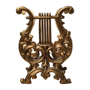 Soporte de arpa lira de metal fundido dorado renacimiento rococó Hollywood Regency de colección - Imagen 1 de 9