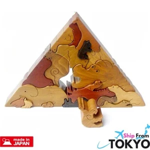 Animals Wooden Puzzle Art 3D Pyramid Made in Japan Handmade Toys Easter New - Picture 1 of 7