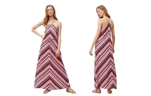 Loft Maxi Dress Diagonal Stripe Halter Linen Blend Size Medium Tall - Picture 1 of 8