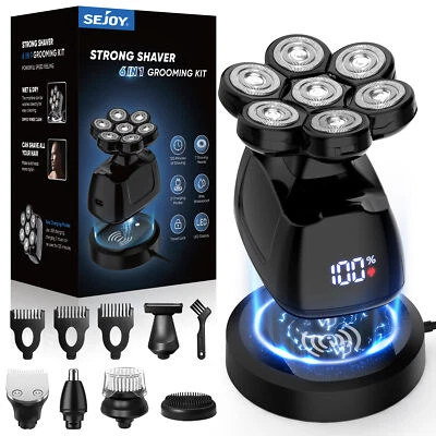 SEJOY 6IN1 Electric 7D Head Shaver for Bald Men Wet Dry Beard Hair Skull Trimmer