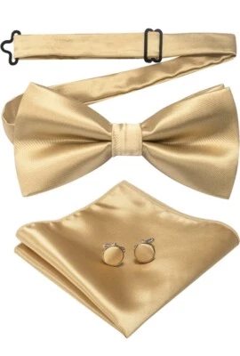 Juego de 5 gemelos cuadrados de bolsillo con pajarita preatada color dorado JEMYGINS para hombre Foto 1 de 4