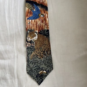 Corbata DE COLECCIÓN ESPECIES EN PELIGRO DE EXTINCIÓN Tucán Pantera Loro Animal 100% SEDA - Imagen 1 de 3