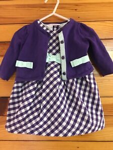 Janie and Jack Garden Picnic Purple Cardigan & Gingham Dress EUC Size 3-6 Months