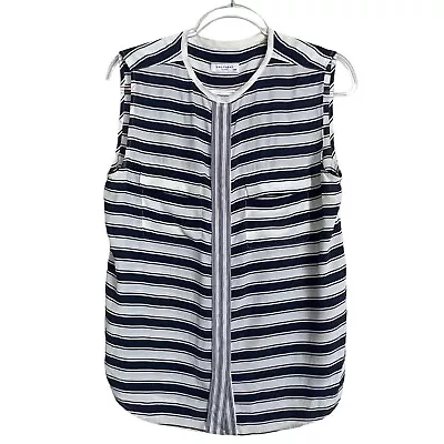 Equipment Silk Button Up Sleeveless Top Women' Size M Blue White Striped - Изображение 1 из 4