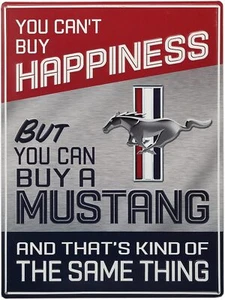 Open Road Brands Ford Mustang Metal Sign - You Can't Buy Happiness Red/Blue - Picture 1 of 7