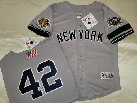 1304 Majestic 2001 World Series New York Yankees MARIANO RIVERA Sewn JERSEY GRAY Cover