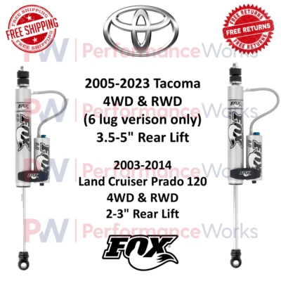 Par de amortecedores traseiros Fox 2.0 Adj Reservoir 3.5-5" serve para Toyota Tacoma 2005-2023 - Imagem 1 de 4