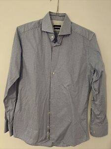 SuitSupply Light Blue Houndstooth Shirt Albini 15 3/4 H4522