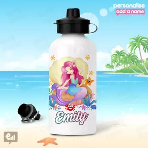 Personalised MERMAID Water Bottle Girly Cute Kids Drink School Sports Girls Gift - Picture 1 of 2