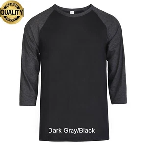 Men's Baseball T-Shirt 3/4 Sleeve Premium Cotton Raglan Two Tone Jersey Tee - Picture 1 of 2