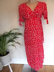 SERAPHINE MATERNITY & NURSING RED & WHITE FLORAL PRINT WRAP MIDI DRESS SIZE 8 - Picture 1 of 3