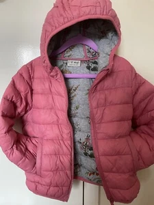 Next Girls paded coat pink cotton printed lining age 5yrs/used/hooded - Picture 1 of 4