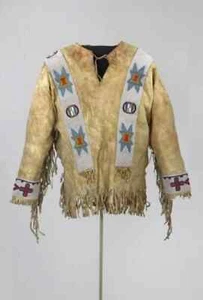 Alter Stil perlenfarbenes handfarbiges Buchsleder Wildleder Versteck Powwow Regalia Shirt NS58 - Bild 1 von 3