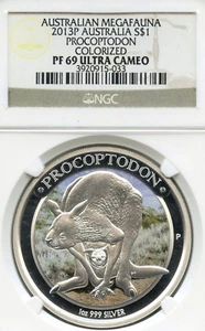 2013 Australia Procoptodon Kangaroo 1oz 999 Silver Dollar NGC PF69 Dinosaur - Picture 1 of 1