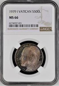 Vatican Silver 500 Lire 1979 I  NGC MS 66 UNC  Paul John II, Color Toning - Picture 1 of 4
