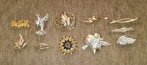 Vintage Desiger Signed Brooch Pin Lot/Florenza/KENT NYC/Crown Trifari/SARA-COV++ - Picture 1 of 15