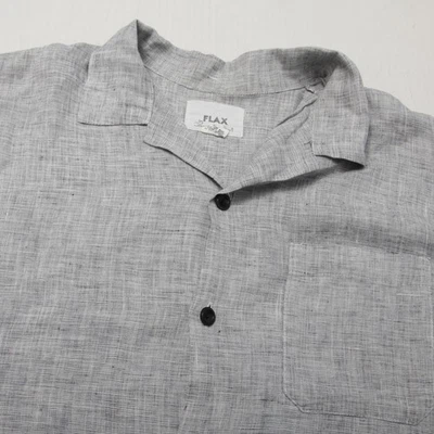 Flax by Jeanne Engelhart Shirt Mens Large Gray Linen Camp Collar Short Sleeve - Image 1 of 4