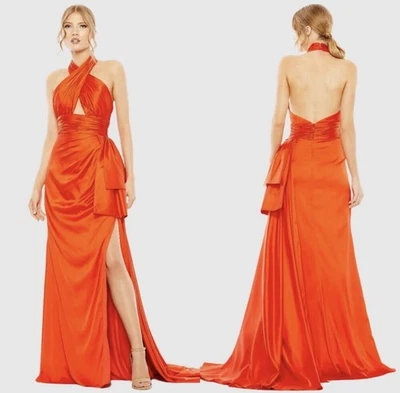 Mac Duggal Gathered Halter Gown Size 8 Floor Length Cut Out MSRP $598 - image 1 of 4