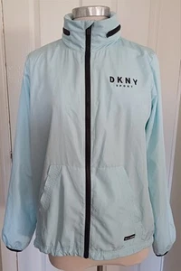 Hardly Worn DKNY SPORT Turquoise Blue LIGHTWEIGHT JACKET Hidden HOOD M 10 12 Gym - Picture 1 of 4